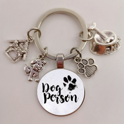 Χαριτωμένο κατοικίδιο κατοικίδιο μπρελόκ Paw Dog Glass Cabochon Μπρελόκ Κορυφαίο σπίτι για σκύλους Γούρια Μπρελόκ I Love my dog κρεμαστό μπρελόκ Δώρα