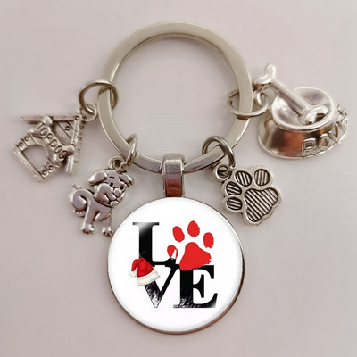 Χαριτωμένο κατοικίδιο κατοικίδιο μπρελόκ Paw Dog Glass Cabochon Μπρελόκ Κορυφαίο σπίτι για σκύλους Γούρια Μπρελόκ I Love my dog κρεμαστό μπρελόκ Δώρα