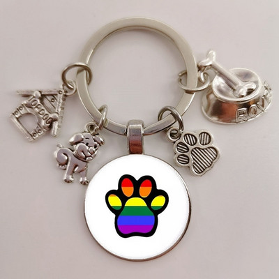 Χαριτωμένο κατοικίδιο κατοικίδιο μπρελόκ Paw Dog Glass Cabochon Μπρελόκ Κορυφαίο σπίτι για σκύλους Γούρια Μπρελόκ I Love my dog κρεμαστό μπρελόκ Δώρα