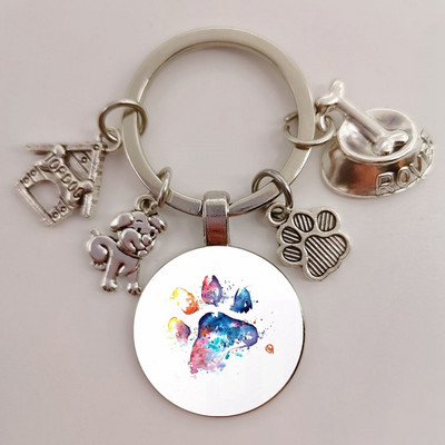 Χαριτωμένο κατοικίδιο κατοικίδιο μπρελόκ Paw Dog Glass Cabochon Μπρελόκ Κορυφαίο σπίτι για σκύλους Γούρια Μπρελόκ I Love my dog κρεμαστό μπρελόκ Δώρα