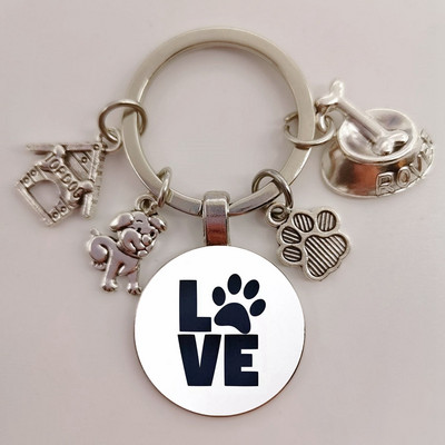 Χαριτωμένο κατοικίδιο κατοικίδιο μπρελόκ Paw Dog Glass Cabochon Μπρελόκ Κορυφαίο σπίτι για σκύλους Γούρια Μπρελόκ I Love my dog κρεμαστό μπρελόκ Δώρα
