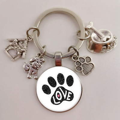 Χαριτωμένο κατοικίδιο κατοικίδιο μπρελόκ Paw Dog Glass Cabochon Μπρελόκ Κορυφαίο σπίτι για σκύλους Γούρια Μπρελόκ I Love my dog κρεμαστό μπρελόκ Δώρα