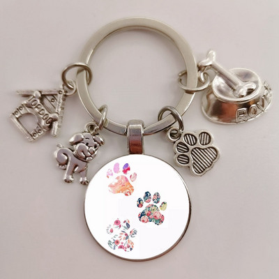 Χαριτωμένο κατοικίδιο κατοικίδιο μπρελόκ Paw Dog Glass Cabochon Μπρελόκ Κορυφαίο σπίτι για σκύλους Γούρια Μπρελόκ I Love my dog κρεμαστό μπρελόκ Δώρα