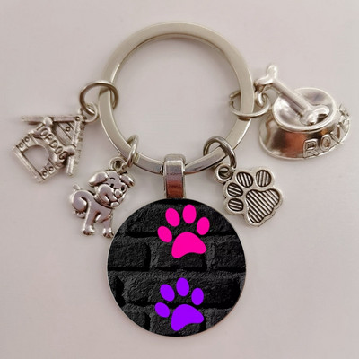 Χαριτωμένο κατοικίδιο κατοικίδιο μπρελόκ Paw Dog Glass Cabochon Μπρελόκ Κορυφαίο σπίτι για σκύλους Γούρια Μπρελόκ I Love my dog κρεμαστό μπρελόκ Δώρα