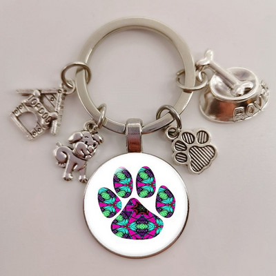 Χαριτωμένο κατοικίδιο κατοικίδιο μπρελόκ Paw Dog Glass Cabochon Μπρελόκ Κορυφαίο σπίτι για σκύλους Γούρια Μπρελόκ I Love my dog κρεμαστό μπρελόκ Δώρα