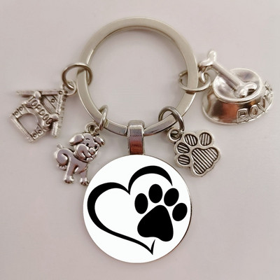 Χαριτωμένο κατοικίδιο κατοικίδιο μπρελόκ Paw Dog Glass Cabochon Μπρελόκ Κορυφαίο σπίτι για σκύλους Γούρια Μπρελόκ I Love my dog κρεμαστό μπρελόκ Δώρα