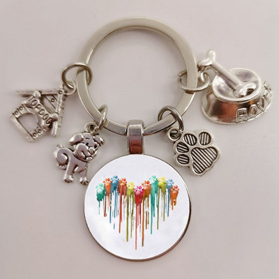 Χαριτωμένο κατοικίδιο κατοικίδιο μπρελόκ Paw Dog Glass Cabochon Μπρελόκ Κορυφαίο σπίτι για σκύλους Γούρια Μπρελόκ I Love my dog κρεμαστό μπρελόκ Δώρα