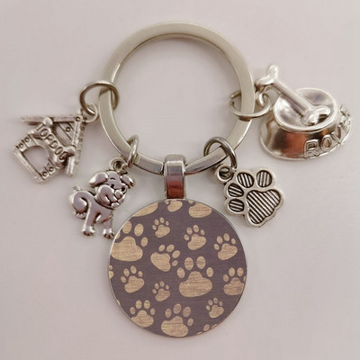 Χαριτωμένο κατοικίδιο κατοικίδιο μπρελόκ Paw Dog Glass Cabochon Μπρελόκ Κορυφαίο σπίτι για σκύλους Γούρια Μπρελόκ I Love my dog κρεμαστό μπρελόκ Δώρα