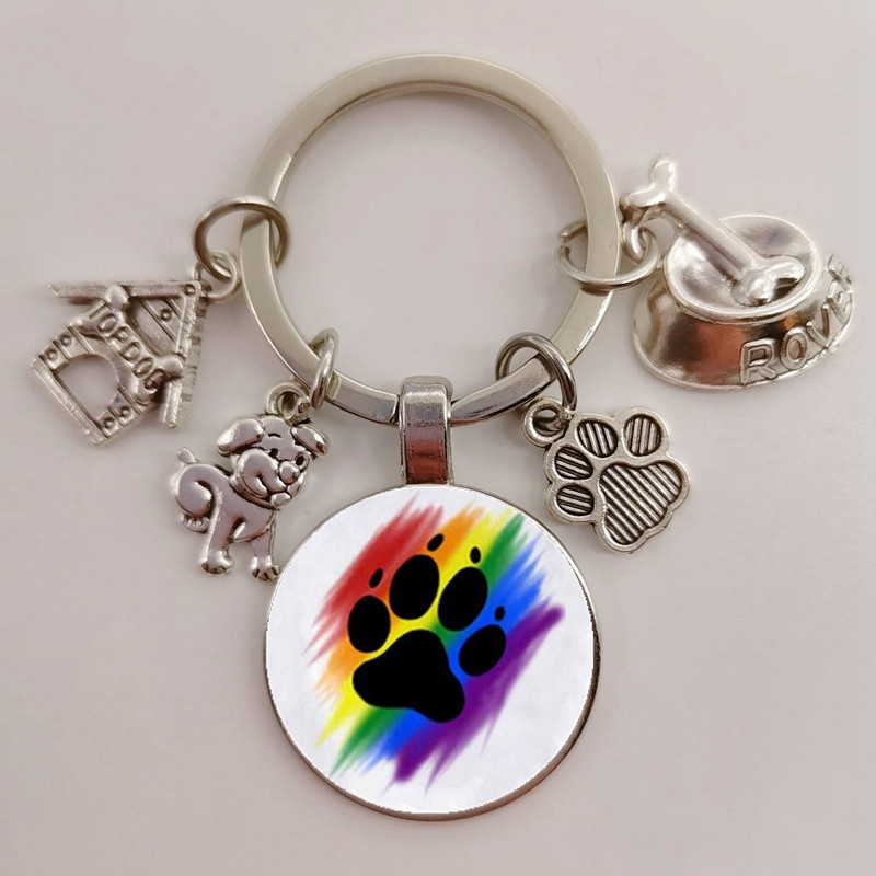 Χαριτωμένο κατοικίδιο κατοικίδιο μπρελόκ Paw Dog Glass Cabochon Μπρελόκ Κορυφαίο σπίτι για σκύλους Γούρια Μπρελόκ I Love my dog κρεμαστό μπρελόκ Δώρα