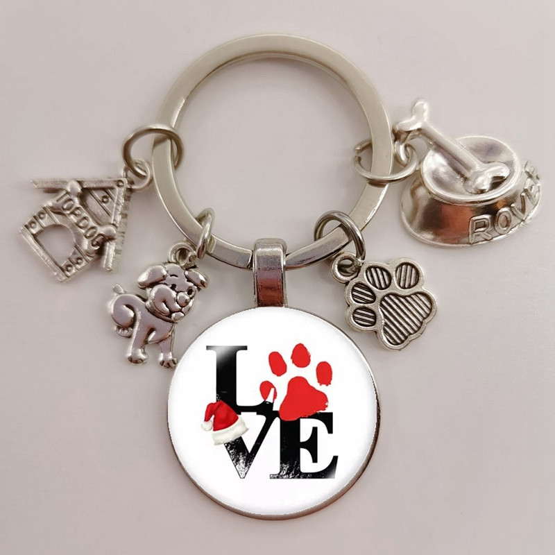 Χαριτωμένο κατοικίδιο κατοικίδιο μπρελόκ Paw Dog Glass Cabochon Μπρελόκ Κορυφαίο σπίτι για σκύλους Γούρια Μπρελόκ I Love my dog κρεμαστό μπρελόκ Δώρα
