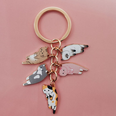 Uus moodne mitmevärviline emailiga armas kassi ripats võtmehoidja naljakas rippuv laisk kass käsitsi valmistatud ripats võtmehoidja auto aksessuaarid