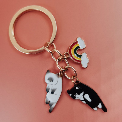 Uus moodne mitmevärviline emailiga armas kassi ripats võtmehoidja naljakas rippuv laisk kass käsitsi valmistatud ripats võtmehoidja auto aksessuaarid