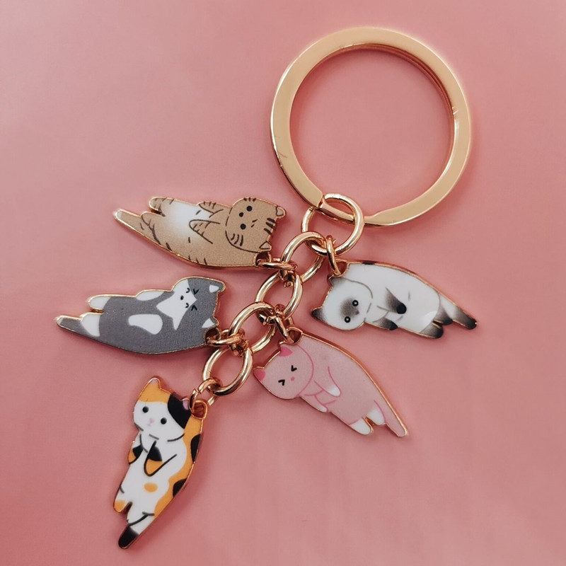 Uus moodne mitmevärviline emailiga armas kassi ripats võtmehoidja naljakas rippuv laisk kass käsitsi valmistatud ripats võtmehoidja auto aksessuaarid
