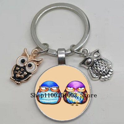 Armas võluv emailiga öökull võtmehoidja kumer klaasist öökull võtmehoidja naiste meeste autokoti tarvikud