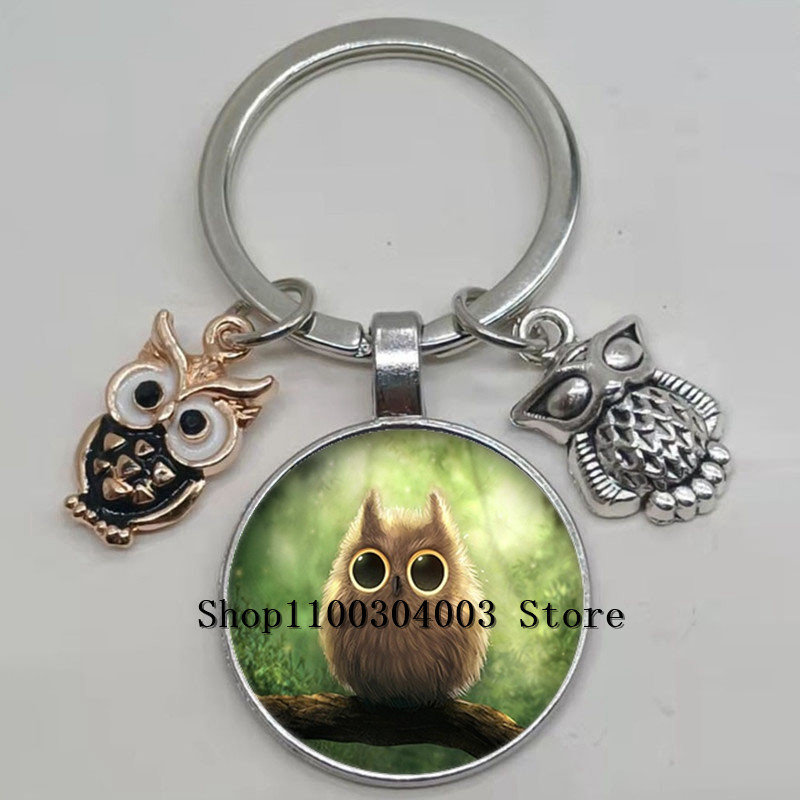 Armas võluv emailiga öökull võtmehoidja kumer klaasist öökull võtmehoidja naiste meeste autokoti tarvikud