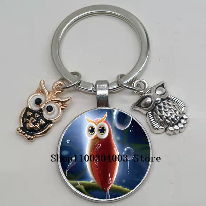 Armas võluv emailiga öökull võtmehoidja kumer klaasist öökull võtmehoidja naiste meeste autokoti tarvikud