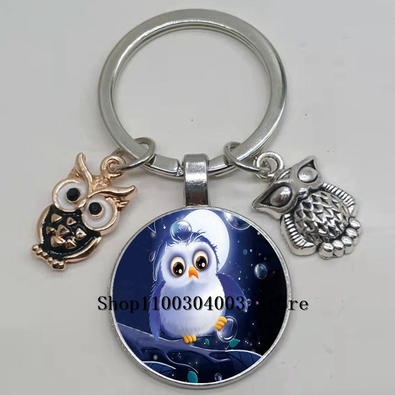 Armas võluv emailiga öökull võtmehoidja kumer klaasist öökull võtmehoidja naiste meeste autokoti tarvikud