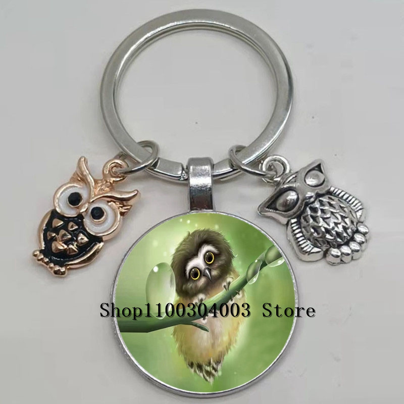 Armas võluv emailiga öökull võtmehoidja kumer klaasist öökull võtmehoidja naiste meeste autokoti tarvikud