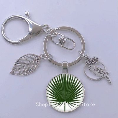 Πράσινα Τροπικά Φύλλα Γυάλινο Κρεμαστό Μπρελόκ Τροπικά Πράσινα Φυτά Φύλλα Γυαλί Cabochon Μπρελόκ Bird Hollow Leaves Μπρελόκ