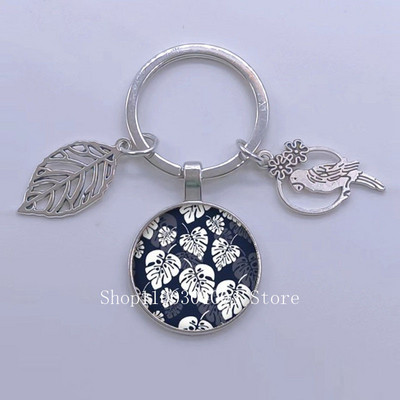 Πράσινα Τροπικά Φύλλα Γυάλινο Κρεμαστό Μπρελόκ Τροπικά Πράσινα Φυτά Φύλλα Γυαλί Cabochon Μπρελόκ Bird Hollow Leaves Μπρελόκ