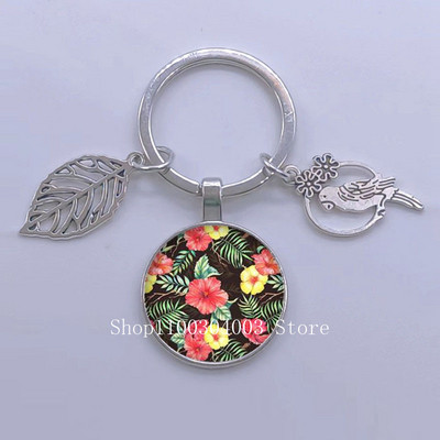 Πράσινα Τροπικά Φύλλα Γυάλινο Κρεμαστό Μπρελόκ Τροπικά Πράσινα Φυτά Φύλλα Γυαλί Cabochon Μπρελόκ Bird Hollow Leaves Μπρελόκ