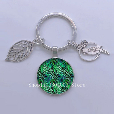 Πράσινα Τροπικά Φύλλα Γυάλινο Κρεμαστό Μπρελόκ Τροπικά Πράσινα Φυτά Φύλλα Γυαλί Cabochon Μπρελόκ Bird Hollow Leaves Μπρελόκ