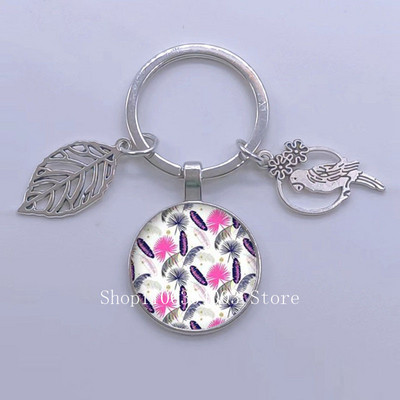 Πράσινα Τροπικά Φύλλα Γυάλινο Κρεμαστό Μπρελόκ Τροπικά Πράσινα Φυτά Φύλλα Γυαλί Cabochon Μπρελόκ Bird Hollow Leaves Μπρελόκ