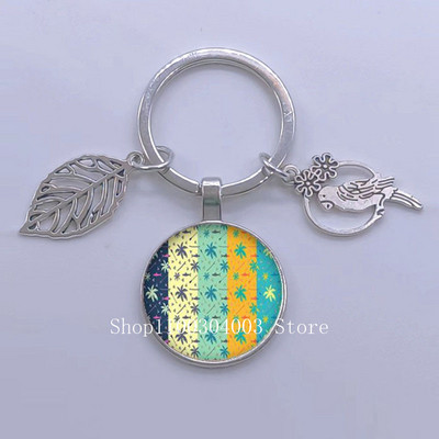 Πράσινα Τροπικά Φύλλα Γυάλινο Κρεμαστό Μπρελόκ Τροπικά Πράσινα Φυτά Φύλλα Γυαλί Cabochon Μπρελόκ Bird Hollow Leaves Μπρελόκ