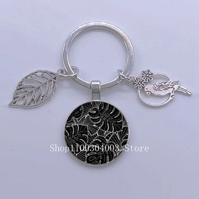 Πράσινα Τροπικά Φύλλα Γυάλινο Κρεμαστό Μπρελόκ Τροπικά Πράσινα Φυτά Φύλλα Γυαλί Cabochon Μπρελόκ Bird Hollow Leaves Μπρελόκ