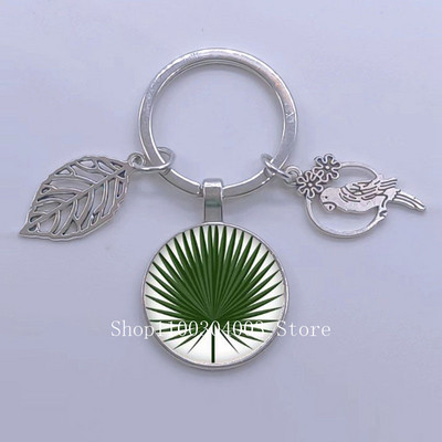 Πράσινα Τροπικά Φύλλα Γυάλινο Κρεμαστό Μπρελόκ Τροπικά Πράσινα Φυτά Φύλλα Γυαλί Cabochon Μπρελόκ Bird Hollow Leaves Μπρελόκ