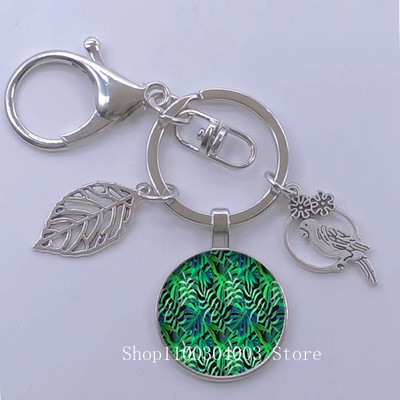 Πράσινα Τροπικά Φύλλα Γυάλινο Κρεμαστό Μπρελόκ Τροπικά Πράσινα Φυτά Φύλλα Γυαλί Cabochon Μπρελόκ Bird Hollow Leaves Μπρελόκ