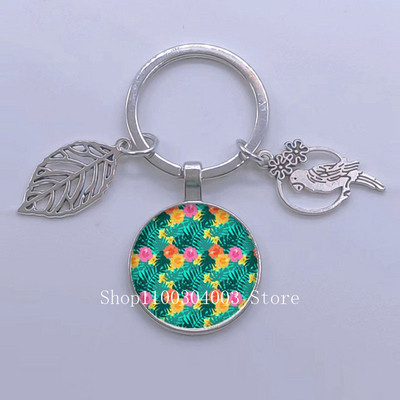 Πράσινα Τροπικά Φύλλα Γυάλινο Κρεμαστό Μπρελόκ Τροπικά Πράσινα Φυτά Φύλλα Γυαλί Cabochon Μπρελόκ Bird Hollow Leaves Μπρελόκ