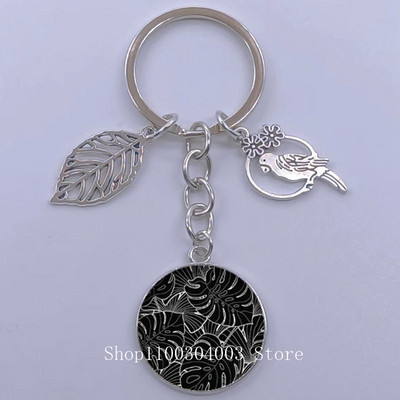 Πράσινα Τροπικά Φύλλα Γυάλινο Κρεμαστό Μπρελόκ Τροπικά Πράσινα Φυτά Φύλλα Γυαλί Cabochon Μπρελόκ Bird Hollow Leaves Μπρελόκ