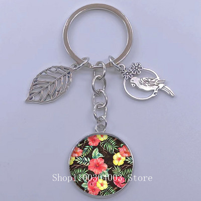 Πράσινα Τροπικά Φύλλα Γυάλινο Κρεμαστό Μπρελόκ Τροπικά Πράσινα Φυτά Φύλλα Γυαλί Cabochon Μπρελόκ Bird Hollow Leaves Μπρελόκ