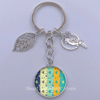 Πράσινα Τροπικά Φύλλα Γυάλινο Κρεμαστό Μπρελόκ Τροπικά Πράσινα Φυτά Φύλλα Γυαλί Cabochon Μπρελόκ Bird Hollow Leaves Μπρελόκ