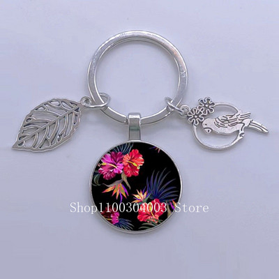 Πράσινα Τροπικά Φύλλα Γυάλινο Κρεμαστό Μπρελόκ Τροπικά Πράσινα Φυτά Φύλλα Γυαλί Cabochon Μπρελόκ Bird Hollow Leaves Μπρελόκ