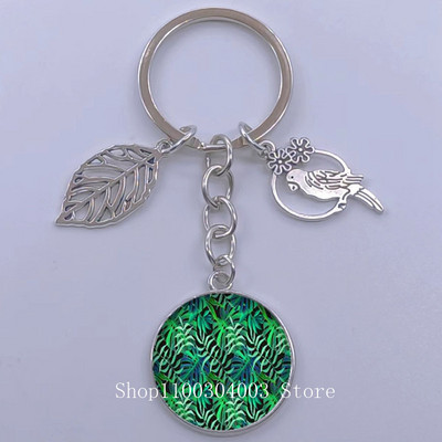 Πράσινα Τροπικά Φύλλα Γυάλινο Κρεμαστό Μπρελόκ Τροπικά Πράσινα Φυτά Φύλλα Γυαλί Cabochon Μπρελόκ Bird Hollow Leaves Μπρελόκ