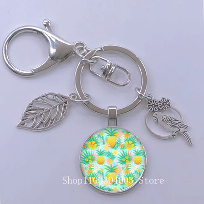 Πράσινα Τροπικά Φύλλα Γυάλινο Κρεμαστό Μπρελόκ Τροπικά Πράσινα Φυτά Φύλλα Γυαλί Cabochon Μπρελόκ Bird Hollow Leaves Μπρελόκ