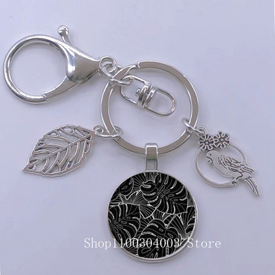 Πράσινα Τροπικά Φύλλα Γυάλινο Κρεμαστό Μπρελόκ Τροπικά Πράσινα Φυτά Φύλλα Γυαλί Cabochon Μπρελόκ Bird Hollow Leaves Μπρελόκ