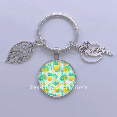 Πράσινα Τροπικά Φύλλα Γυάλινο Κρεμαστό Μπρελόκ Τροπικά Πράσινα Φυτά Φύλλα Γυαλί Cabochon Μπρελόκ Bird Hollow Leaves Μπρελόκ