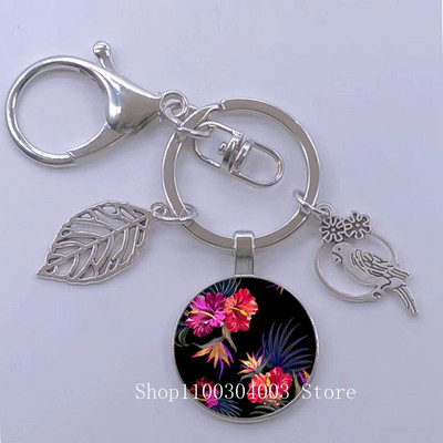 Πράσινα Τροπικά Φύλλα Γυάλινο Κρεμαστό Μπρελόκ Τροπικά Πράσινα Φυτά Φύλλα Γυαλί Cabochon Μπρελόκ Bird Hollow Leaves Μπρελόκ