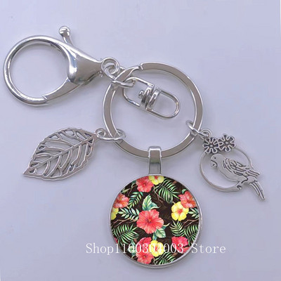 Πράσινα Τροπικά Φύλλα Γυάλινο Κρεμαστό Μπρελόκ Τροπικά Πράσινα Φυτά Φύλλα Γυαλί Cabochon Μπρελόκ Bird Hollow Leaves Μπρελόκ