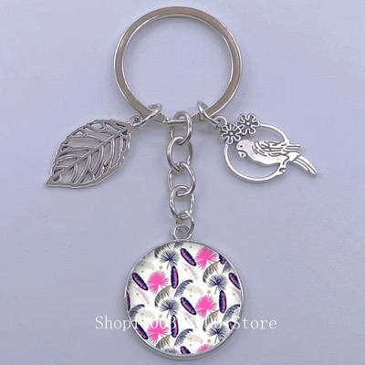 Πράσινα Τροπικά Φύλλα Γυάλινο Κρεμαστό Μπρελόκ Τροπικά Πράσινα Φυτά Φύλλα Γυαλί Cabochon Μπρελόκ Bird Hollow Leaves Μπρελόκ