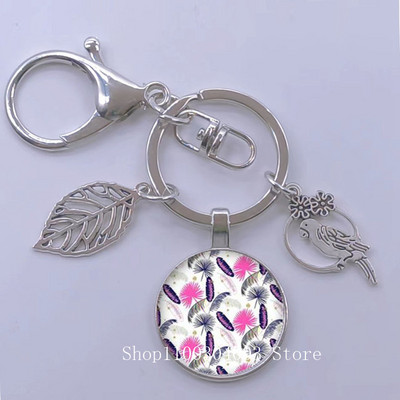 Πράσινα Τροπικά Φύλλα Γυάλινο Κρεμαστό Μπρελόκ Τροπικά Πράσινα Φυτά Φύλλα Γυαλί Cabochon Μπρελόκ Bird Hollow Leaves Μπρελόκ