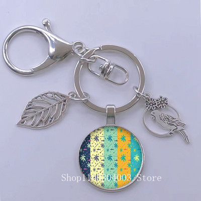 Πράσινα Τροπικά Φύλλα Γυάλινο Κρεμαστό Μπρελόκ Τροπικά Πράσινα Φυτά Φύλλα Γυαλί Cabochon Μπρελόκ Bird Hollow Leaves Μπρελόκ