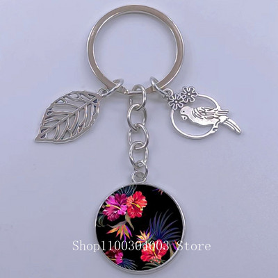 Πράσινα Τροπικά Φύλλα Γυάλινο Κρεμαστό Μπρελόκ Τροπικά Πράσινα Φυτά Φύλλα Γυαλί Cabochon Μπρελόκ Bird Hollow Leaves Μπρελόκ