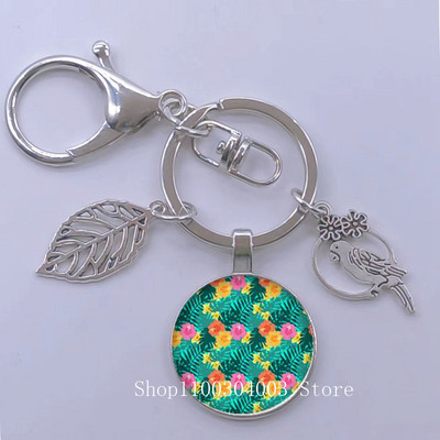 Πράσινα Τροπικά Φύλλα Γυάλινο Κρεμαστό Μπρελόκ Τροπικά Πράσινα Φυτά Φύλλα Γυαλί Cabochon Μπρελόκ Bird Hollow Leaves Μπρελόκ