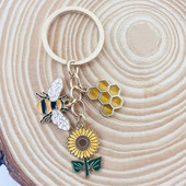 Puikus emalinis raktų pakabukas nuo saulės gėlės korio bičių raktų pakabukas sodo raktų pakabukas rankų darbo papuošalai vyrų ir moterų draugystei