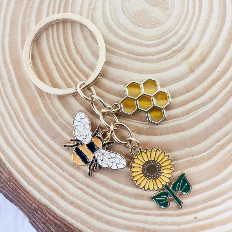 Puikus emalinis raktų pakabukas nuo saulės gėlės korio bičių raktų pakabukas sodo raktų pakabukas rankų darbo papuošalai vyrų ir moterų draugystei
