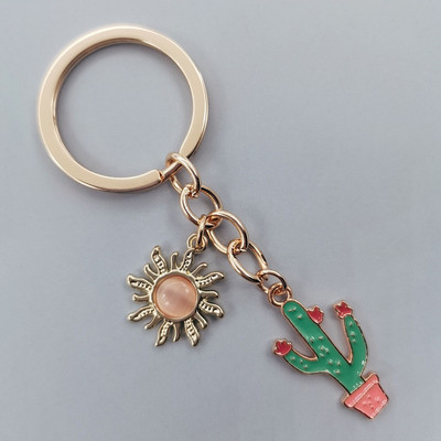 Mielas emalinis raktų pakabukas Saulė Rainbow Debesis Kaktusas Raktų Pakabukas Augalų Raktų Pakabukai Moterims Vyriškos Rankinės Priedai „Pasidaryk pats“ papuošalai Dovanos